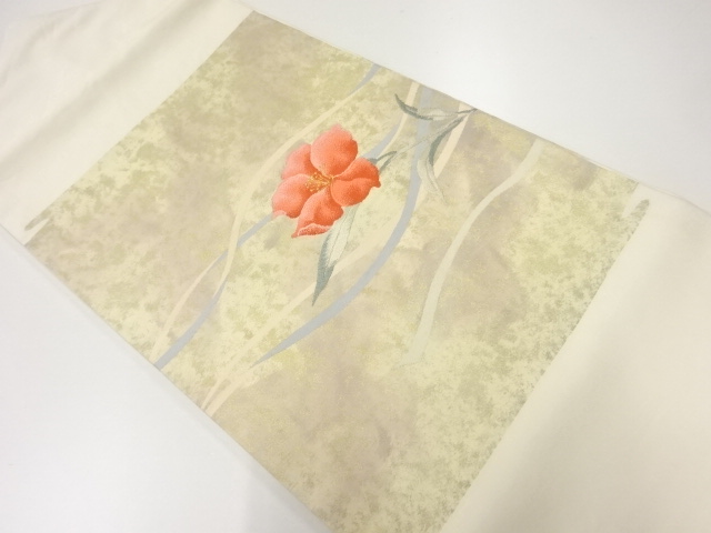 リサイクル　霞に草花模様織出し名古屋帯